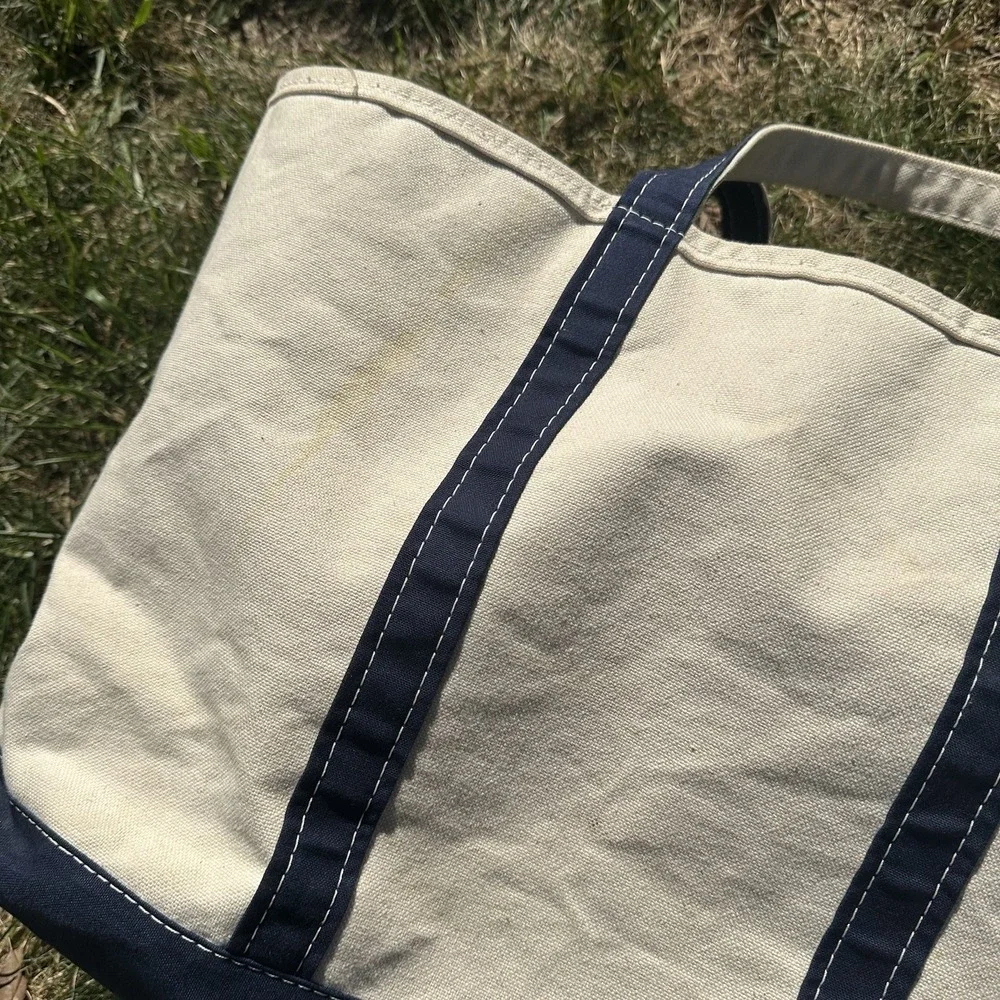 Vtg LL Bean Boat & Tote Zip Top‎ Blue Natural Canvas Bag Freeport Maine X-Large